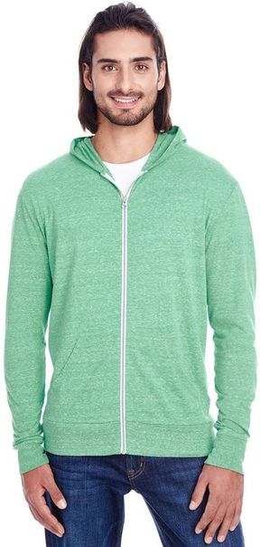 Threadfast Apparel Adult Unisex 4.1 oz 50/38/12 recycled polyester cotton rayon Triblend Full-Zip Light Hoodie Sweatshirt